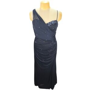 Xscape by Joanna Chen Navy Blue One Shoulder Beaded Gown Womens Size 16 Formal